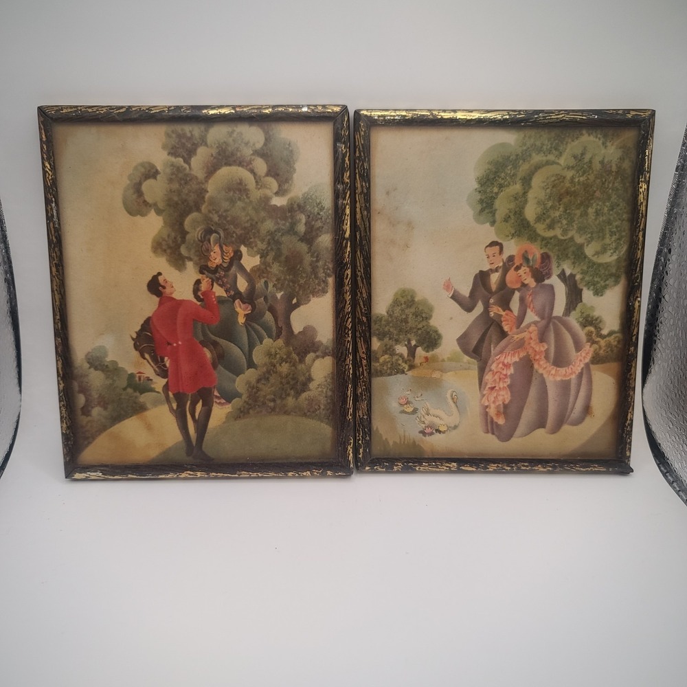 PAIR OF VINTAGE~MORRIS & BENDIEN VICTORIAN STYLE LITHO PRINTS BY SANDRE~10" x 8"